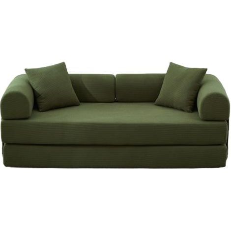 Sofá cama convertible de pana verde con 2 cojines 200 x 90 x 75 cm (1/5)