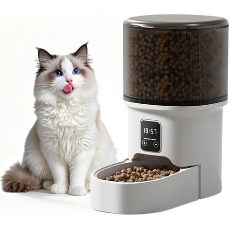 Distributeur Automatique Chat/Chien 4L - Programmable 6 Repas/Jour, Bol Inox, Double Alimentation & Anti-Humidité - Noir (1/5)