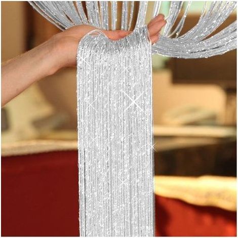 Fadenvorhang – 200 cm x 100 cm – Silber – Innendekoration für Fenster und Türen – Fadenvorhang (1/5)