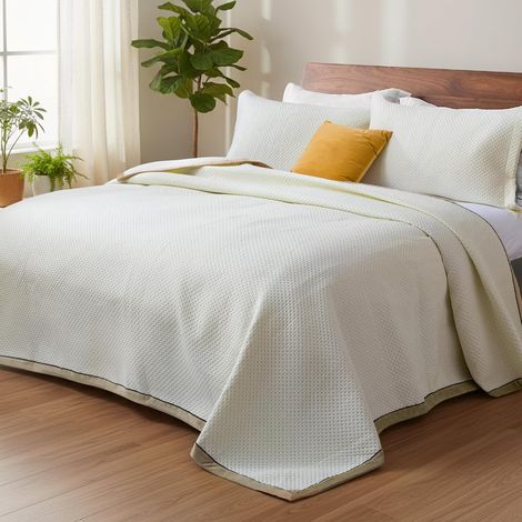 Juego de edredón de 3 piezas: Lujoso para todas las estaciones, ultrasuave y cómodo, tamaño 220 x 240 cm, 2 fundas de almohada de 50 x 70 cm, para su cama (Blanco crema-A) (1/5)