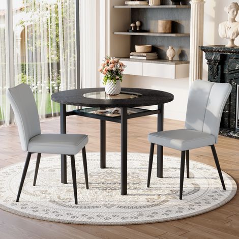 MEUBLIV Set tavolo da pranzo rotondo 100 cm nero e grigio chiaro con ripiano in vetro (1/5)