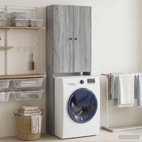 Armoire de Salle de Bain 66x25,5x190 cm - Meuble Rangement Haut avec Étagères, Style Moderne Sonoma Gris, Solution de Stockage Verticale pour WC et Douche (1/5)