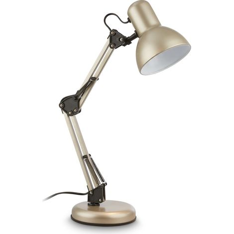 Briloner Schreibtischlampe Schwenkbar 22,4x54,6 cm E14 Fassung max. 25W Kabelschalter Satin-Metallic - Tischlampe Büro Wohnzimmer (1/4)