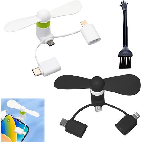 Mini ventilatore portatile per cellulari, compatibile con USB Type-C e smartphone, design 3 in 1, confezione da 2 (1/5)
