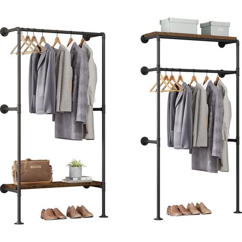 Woltu – Porte-vêtements mural en acier noir – Étagère MDF 5 niveaux – Capacité 100 kg – Style industriel pour dressing et couloir (1/5)