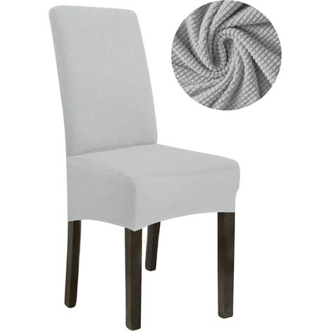 Housse de chaise en jacquard épais gris clair, taille L, grand dossier haut 70 cm