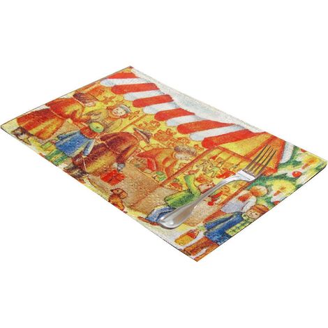 Set de table de Noël, napperon de Noël bonhomme de neige en coton et lin imperméable, dessous de verre 9 (1/5)
