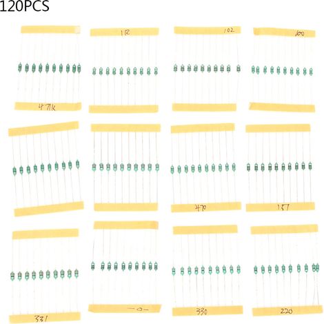 Juego de inductores de 120 piezas, paquete de inductores de anillo inductor eléctrico Anillo de color de 1/4w 12 tipos de inductores 1uh 1mh Placas de pan Placas y circuitos de uso general (1/5)
