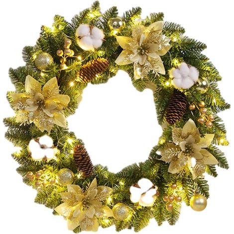 Guirlande couronne porte 40 cm pommes de pin poinsettia LED 1 pièce (1/5)