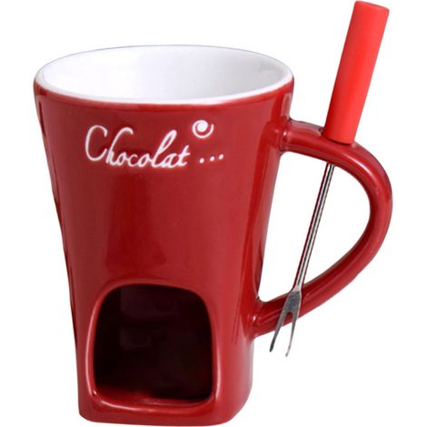 Chocolatière - Coupelle - Céramique - Pour Chocolat Chauffé au Micro-ondes - Rouge - 1 Pièce