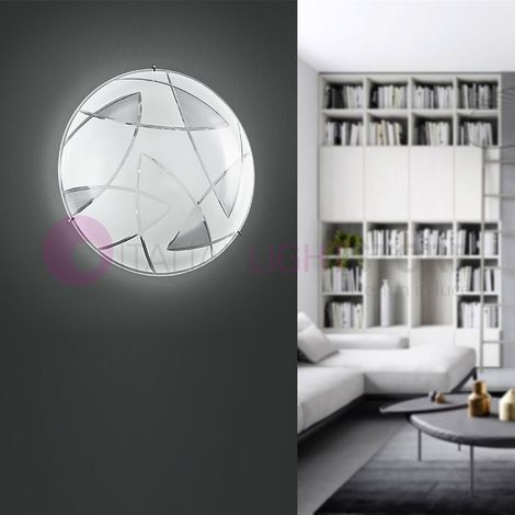 Plafoniera in metallo con vetro decorato Fish 1 luce attacco E27 d.30cm bianco lucido (1/3)