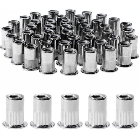 100 tuercas remachables M8 de acero inoxidable, surtido de tuercas roscadas M8 de cabeza plana para metal y plástico (14 mm x 18 mm) (1/5)