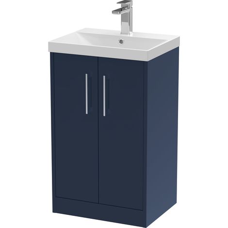 Winshill Contemporary 2 Door Floor Standing Vanity Unit with Thin Edge Basin, Dark Blue, 500mm (1/4)