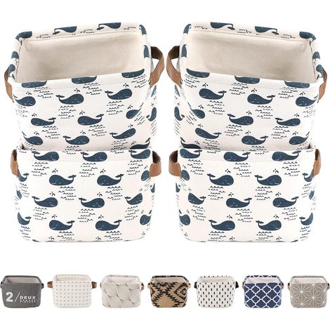 Set de 4 Mini Paniers de Rangement, Épaissir de Rangement Pratique Tiroir en Tissu Lin Panier Stockage de Bureau Pliable Organisateur pour Étagères et Bureau, Jouets, Llivres ou Maquillage (1/5)