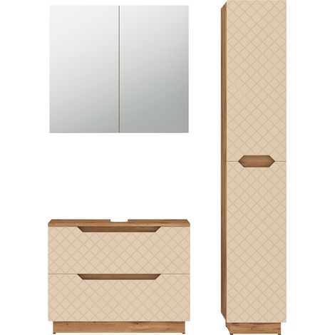 Juego de muebles de baño de 3 piezas Lotta, Roble/cachemira con estructura de azulejos, 3 partes, Vicco (1/5)