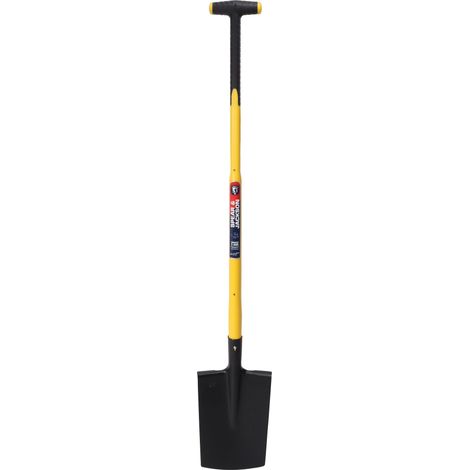 Bêche à rebords 28 cm – Tête en acier pour pénétration facilitée – Manche béquille trimatière 90 cm en fibre de verre et polypropylène – Spear & Jackson (1/5)