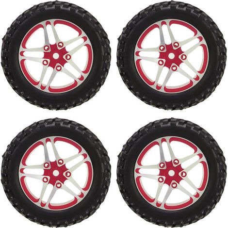 4 Pièces Jante Alliage Aluminium 5 Branches Pneu Caoutchouc Rouge pour Voiture RC 1/10 - Kit de Remplacement (1/5)