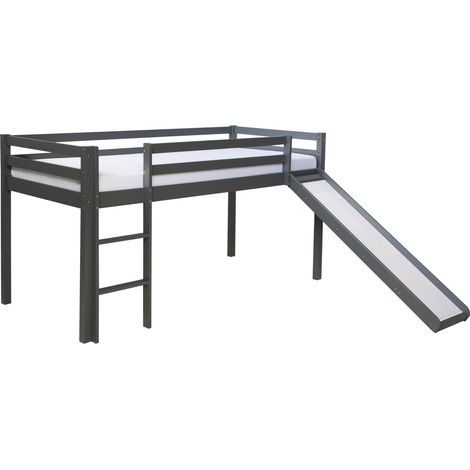Cama alta infantil 90x200cm con escalera y tobogán en madera gris LIT06172