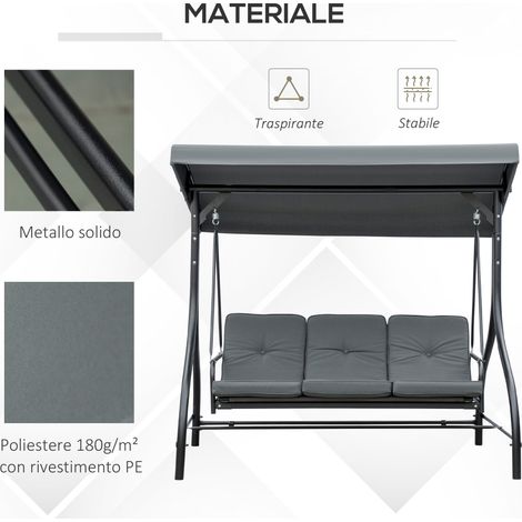 Dondolo 3 places extérieur convertible en transat store ajustable gris anthracite