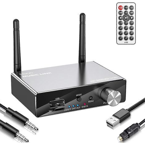 Émetteur-récepteur Bluetooth 5.3, stéréo à faible latence, prise jack AUX 3,5 mm, fibre optique, audio musical sans fil. (1/5)
