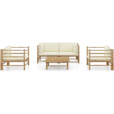 Maison Exclusive - Set Divani da Giardino 5 pz con Cuscini Bianco Crema in Bambù