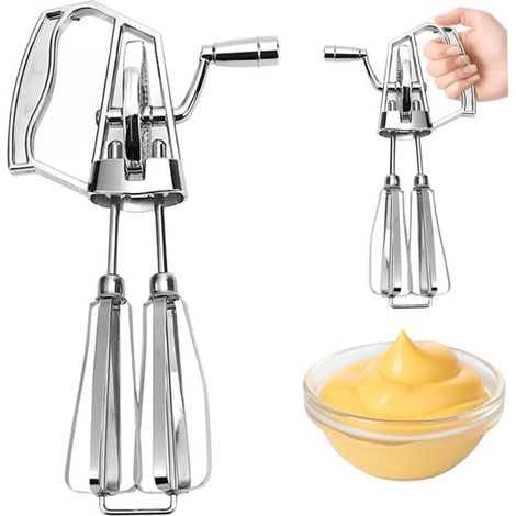 Frusta manuale in acciaio inox a doppia rotazione, altamente efficiente, ideale per impastare, cuocere e cucinare dimensioni 13,5 x 24,5 cm. Portatile. (1/5)