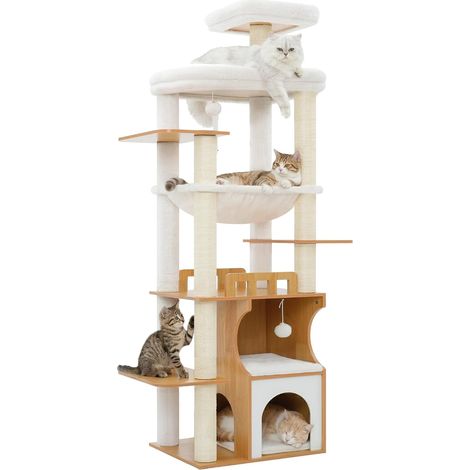 Arbre à Chat en Bois pour Grands Chats, avec 2 niches, GCT102WB (1/5)