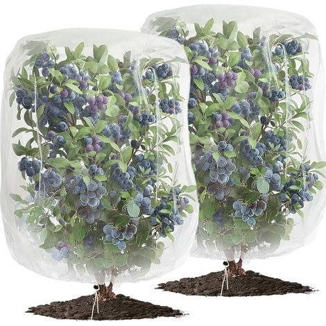 Lot de 2 filets anti-insectes et anti-oiseaux blancs (0,8 x 0,8 m) avec cordon de serrage, adaptés aux filets de protection des plantes (1/5)