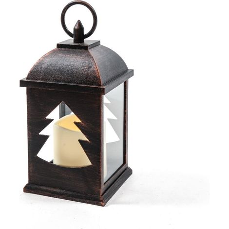 Lanterna marrone con candela LED, in plastica resistente, 10.5 x 10.5 x 21.5 cm (1/3)