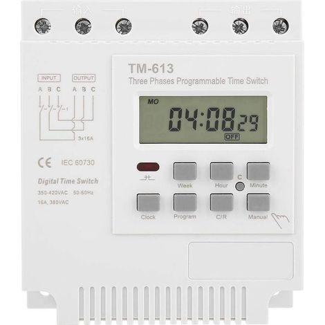 Interrupteur de minuterie triphasé, TM-163 380 V, relais de minuterie numérique intelligent hebdomadaire, contrôle programmable, interrupteur de minuterie d'alimentation (1/4)