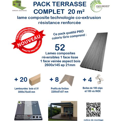 Kit complet 20 m² terrasse composite Coexprotect® coloris Gris