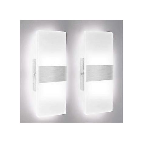 2er-Pack LED-Wandleuchten für den Innenbereich, 12 W, 6000 K, kaltweißes Acrylglas, moderne Design-Wandleuchte für Wohnzimmer, Schlafzimmer, Flur, Badezimmer