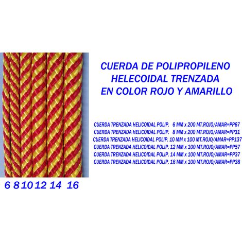 CUERDA TRENZADA HELICOIDAL POLIP. 14 MM x 100 MT.ROJO/AMAR=PP37