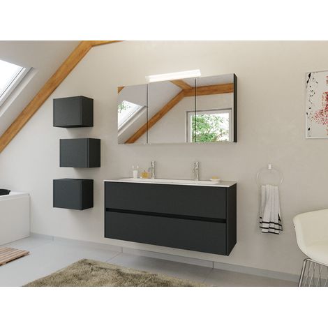 Doppel-Badmöbel Set Taifun 3tlg. 120 cm mit Spiegelschrank und 3er Boxen Grafit (1/5)