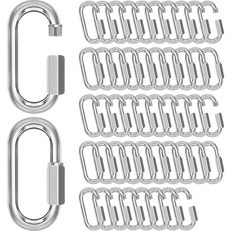M6 Quick Link - 2.3 Pouces - Acier Galvanisé Trempé - Charge Max 280 kg - Pour Chaînes, Sangles, Balançoires, Sac À Dos, Clés - Lot de 50 (1/3)
