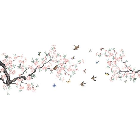 Stickers muraux oiseaux sur branches - Décoration murale pour la maison (Dimensions : 150 cm x 54 cm) (1/5)