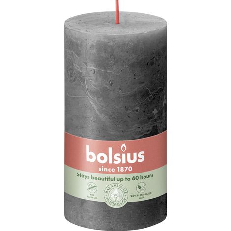 Bolsius Rustik Stumpenkerze stürmisches grau, Höhe 13 cm, Ø 6,8 cm Stumpen- und Kugelkerzen