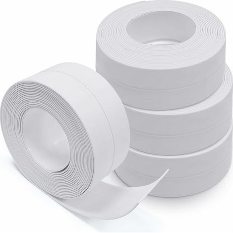 Sealing product for walls and facades, Adhesive Door Bottom, 4 Rolls of Sealing Strip, Self-adhesive PVC, for Toilets, Bathtubs, Wall Corners, Tiles (White) (1/5)