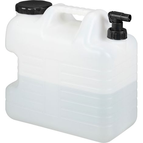Relaxdays Water Canister with Tap, 20 Litres, Camping Container, BPA-Free Plastic, Wide Opening, Handle, White/Black (1/5)