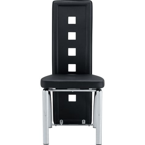 Conjunto de comedor con mesa redonda de cristal templado de 88 cm y 4 sillas de PU negro HOMVRA (1/5)