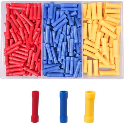 Cosse Electriques Automobile a Sertir Ronde Plates 200 Pièces Assortiment Cosses de Electriques Connecteurs Bout Cosses à Sertir Isolées pour Câble Voiture 0,5mm²-6 mm ² (Rouge+Bleu+Jaune) (1/5)