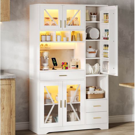Mobile cucina buffet con LED e prese MDF 105x40x185 cm OKMYHOME (1/5)