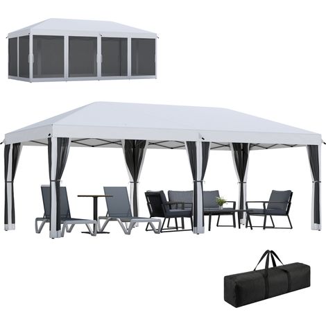 Tonnelle de jardin pliante 6x3 m avec moustiquaire et sac de transport crème (1/5)