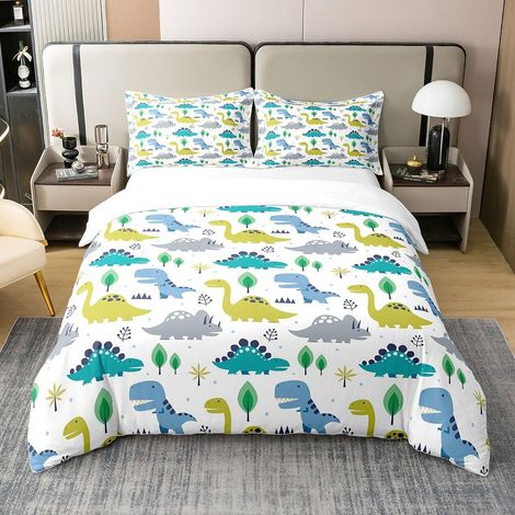 Cartoon Vert Dinosaure 100% Coton Housse De Couette 140x200cm Dinosaure Parure De Lit Enfants Garçons Filles Kawaii Jungle Literie Set Wildlife Ensemble Lit - 140 x 200 cm + 1 taie d'oreiller 65 x 65  (1/5)