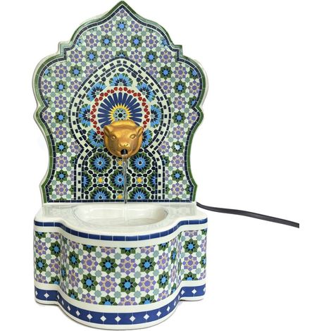 Wasserbrunnen aus Steinzeug Mosaik grün und blau 29,5 cm