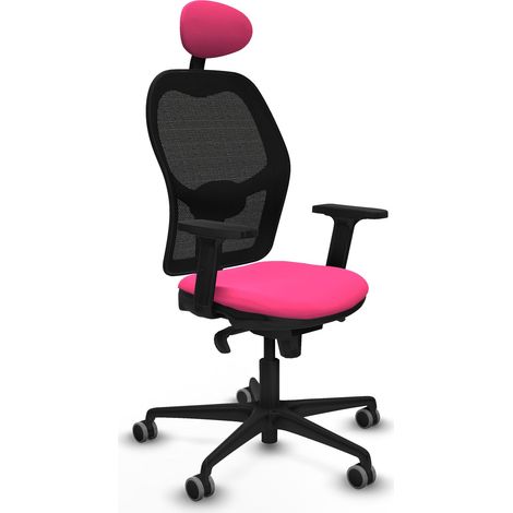 Jorquera sincro malla negra similpiel rosa brazos 2D base nailon cabecero fijo ruedas 65mm engomada (1/5)