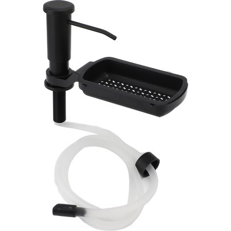 Distributeur de savon pour évier de cuisine, à poser sur le plan de travail. Pompe à savon avec tube d'extension en silicone et porte-éponge. (1/5)