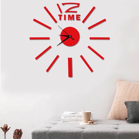 3D-Wanduhr-Aufkleber, große Uhr, DIY-Wanddekoration, modernes Heim-, Büro- und Zimmerdekor (Rot) (1/5)