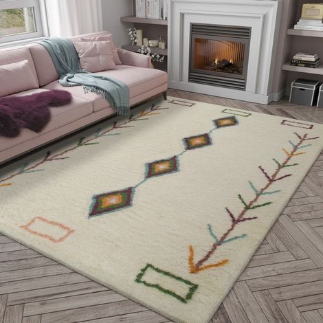 Tapis en laine Bedouin Bliss - Tapis en laine  - 290x190cm, Rectangular - 100% Laine vierge - Tufté main - Blanc