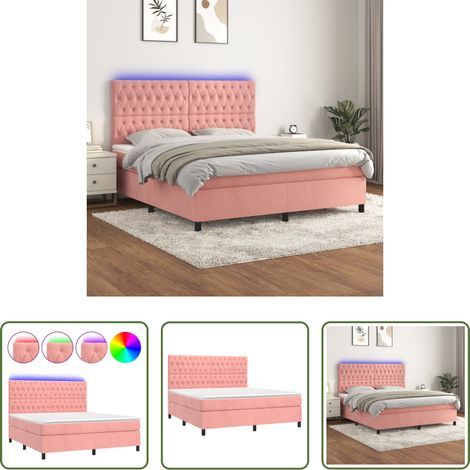 vidaXL LED-Streifen -  Boxspringbett mit Matratze & LED Rosa 180x200 cm Samt (1/5)